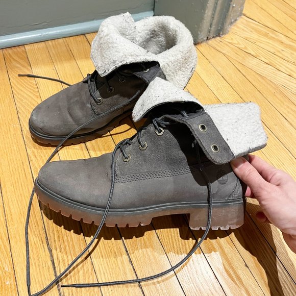 Grey Waterproof Fold-Down Boots - Leather - Timberland - Size 9 Women’s - Picture 2 of 12